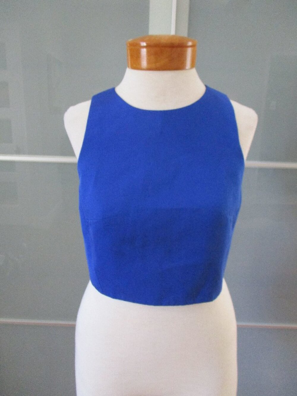 Tibi Cobalt Blue Sleeveless Exposed Back Zipper Crop Top